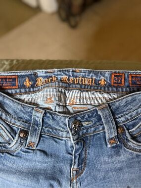 Rock Revival Women’s Light Blue Skinny Jeans with Orange Stitching